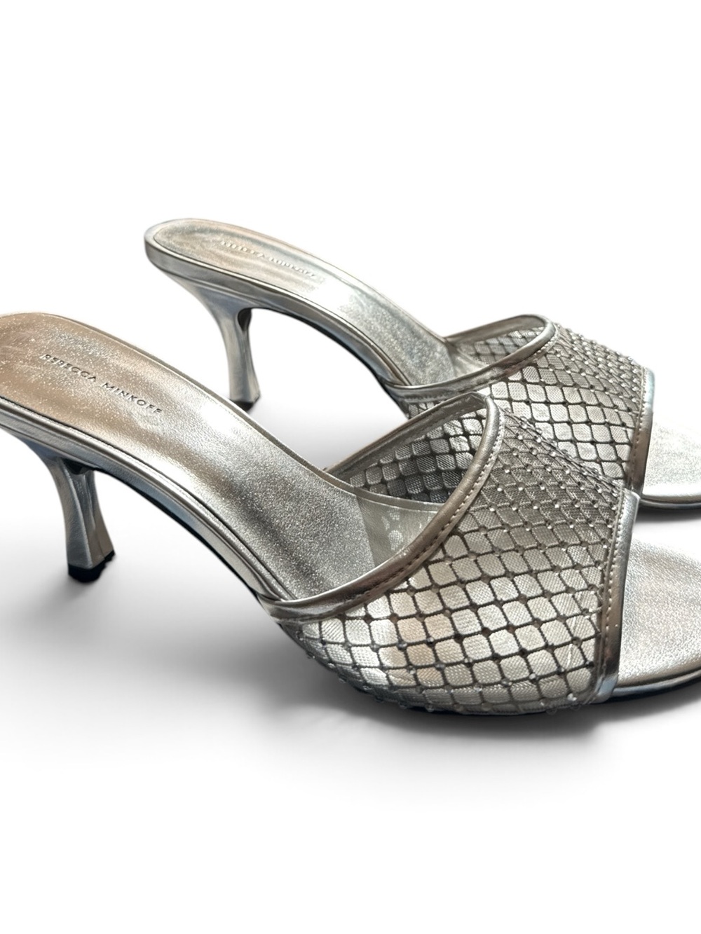 Rebecca Minkoff Silver Mesh Slide Heels